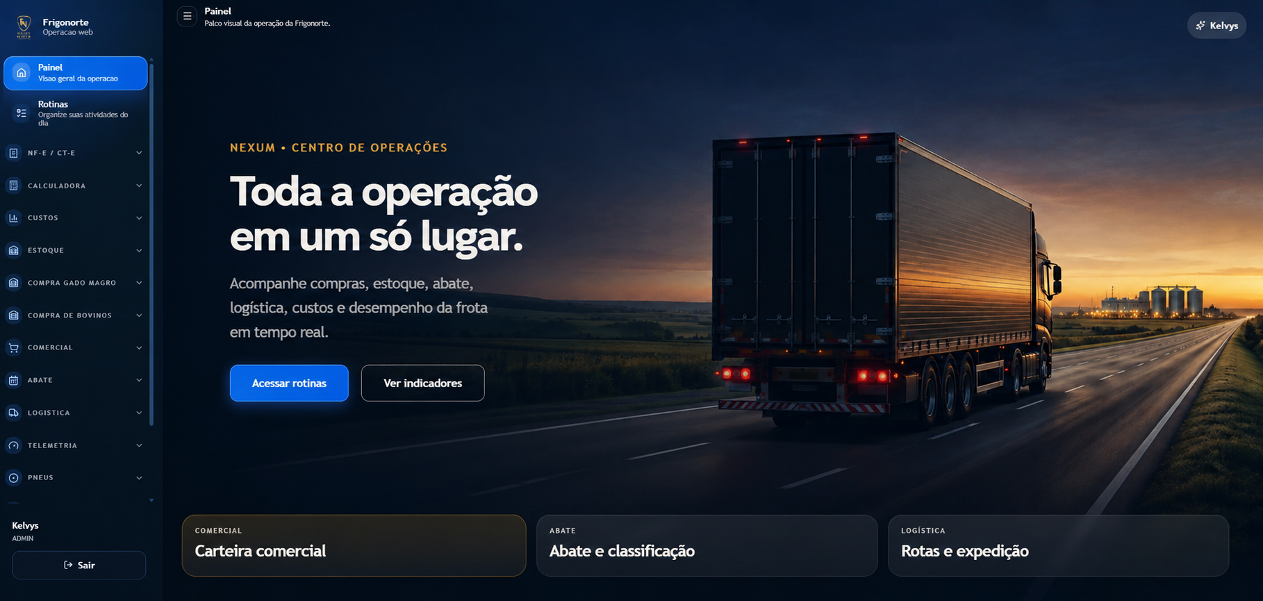 Centro de Operações NEXUM com rotinas, indicadores e visão logística